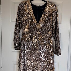 Aidan Mattox Gold and Silver Sequin Long Sleeve Dress